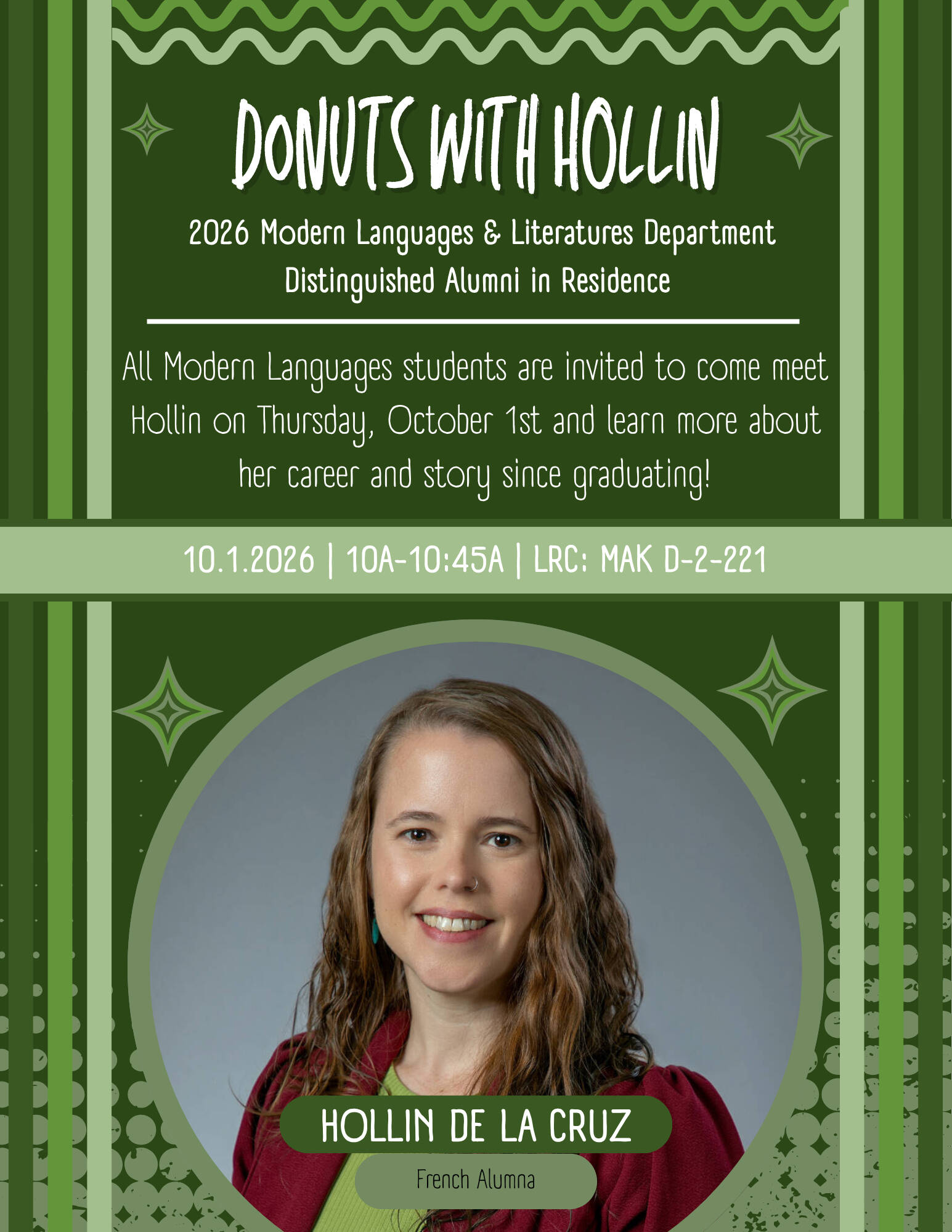Donuts with Distinguished Modern Languages Alumna Hollin